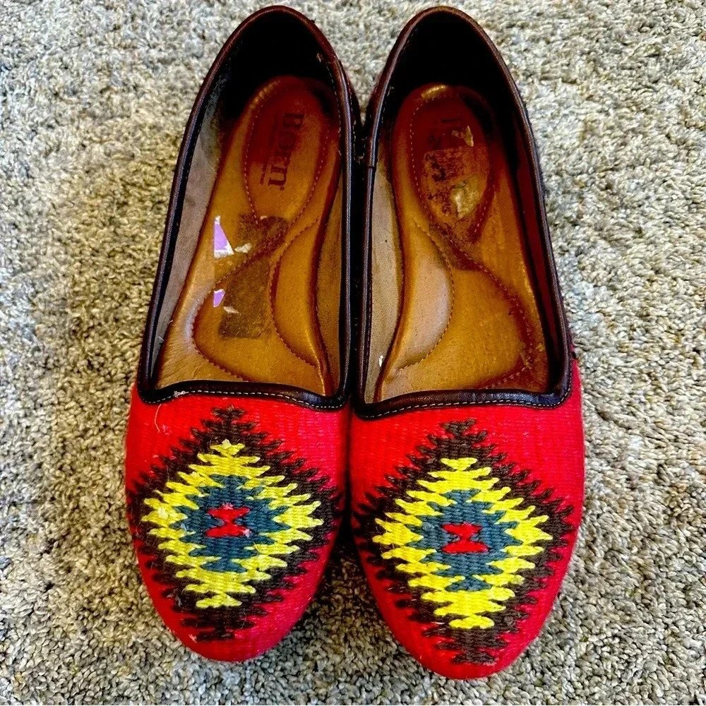 Born Giselle Boho Ballet Flats Womens 11 Aztec Southwestern Kilim Loafer…